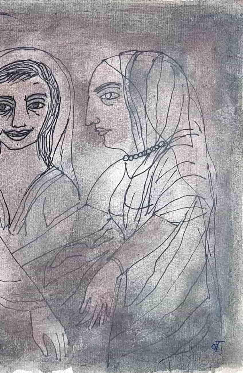 Figurative, Tinte, Aquarell, Mischtechnik auf Papier von Badri Narayan „In Stock“ im Angebot 1