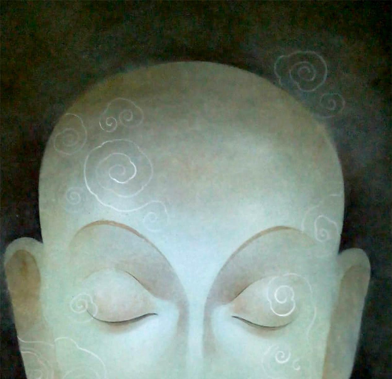Buddha, God, Mixed Media on Paper, Green, Blue by Indian Artist 