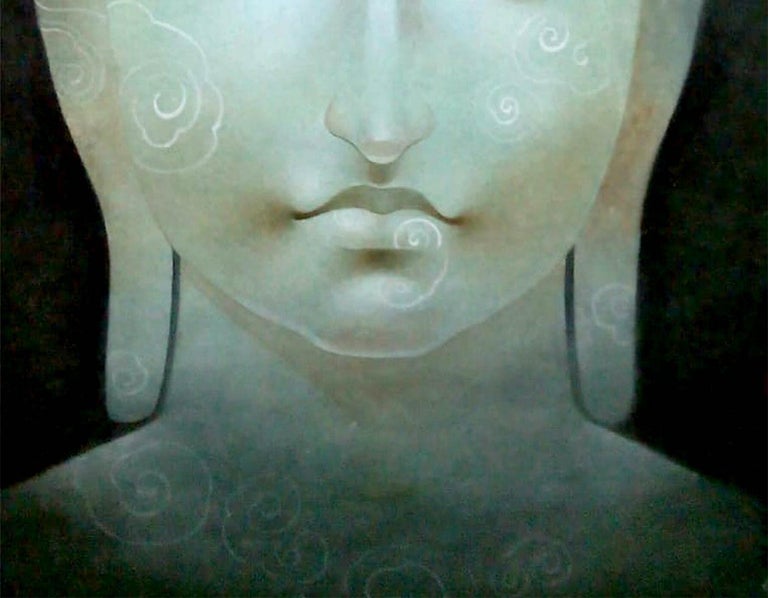 Buddha, God, Mixed Media on Paper, Green, Blue by Indian Artist 