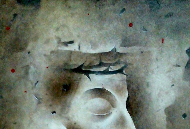 Jesus Christ, Mixed Media on Paper, Grey, Blue by Indian Artist 
