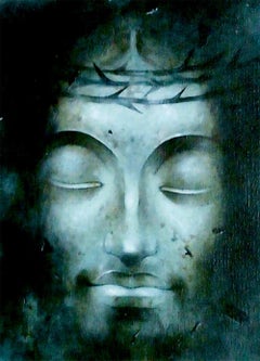 Jesus Christ, Mixed Media on Paper, Blue by Indian Artist "In Stock"