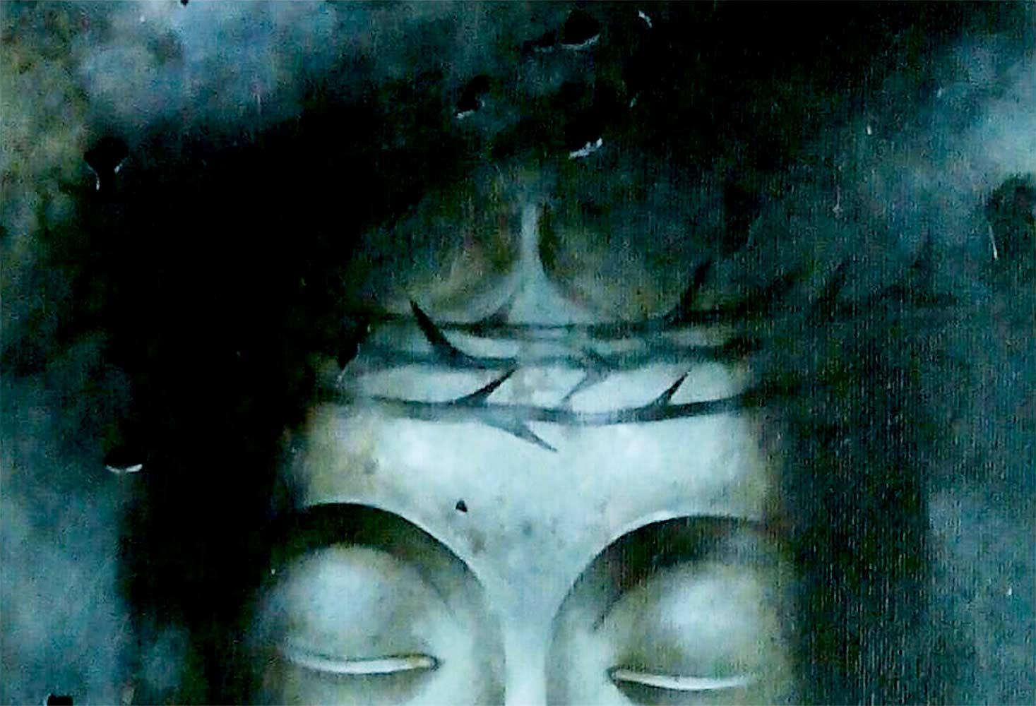 Jesucristo, Técnica mixta sobre papel, Azul por Artista indio 