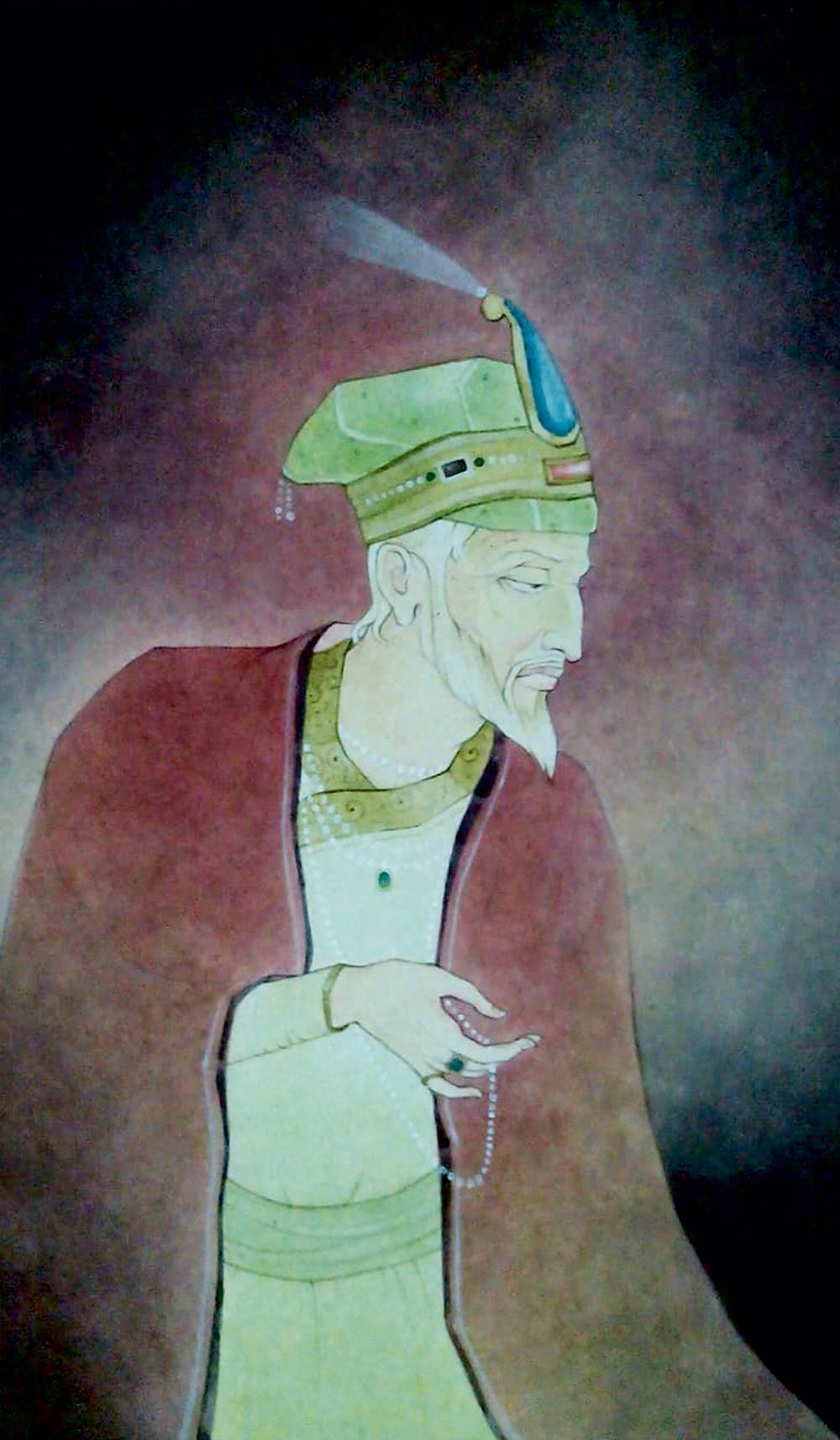 King, Indian, Wash on Paper, Green, Red by Contemporary Artist "In Stock"