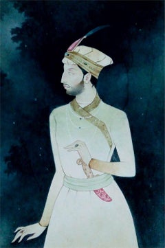Indian King, Wash on Paper, Blue, Green by Indian Contemporary Artist "In Stock"