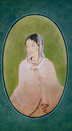 Lady, Wash on Paper, Green, Blue by Indian Contemporary Artist "In Stock"