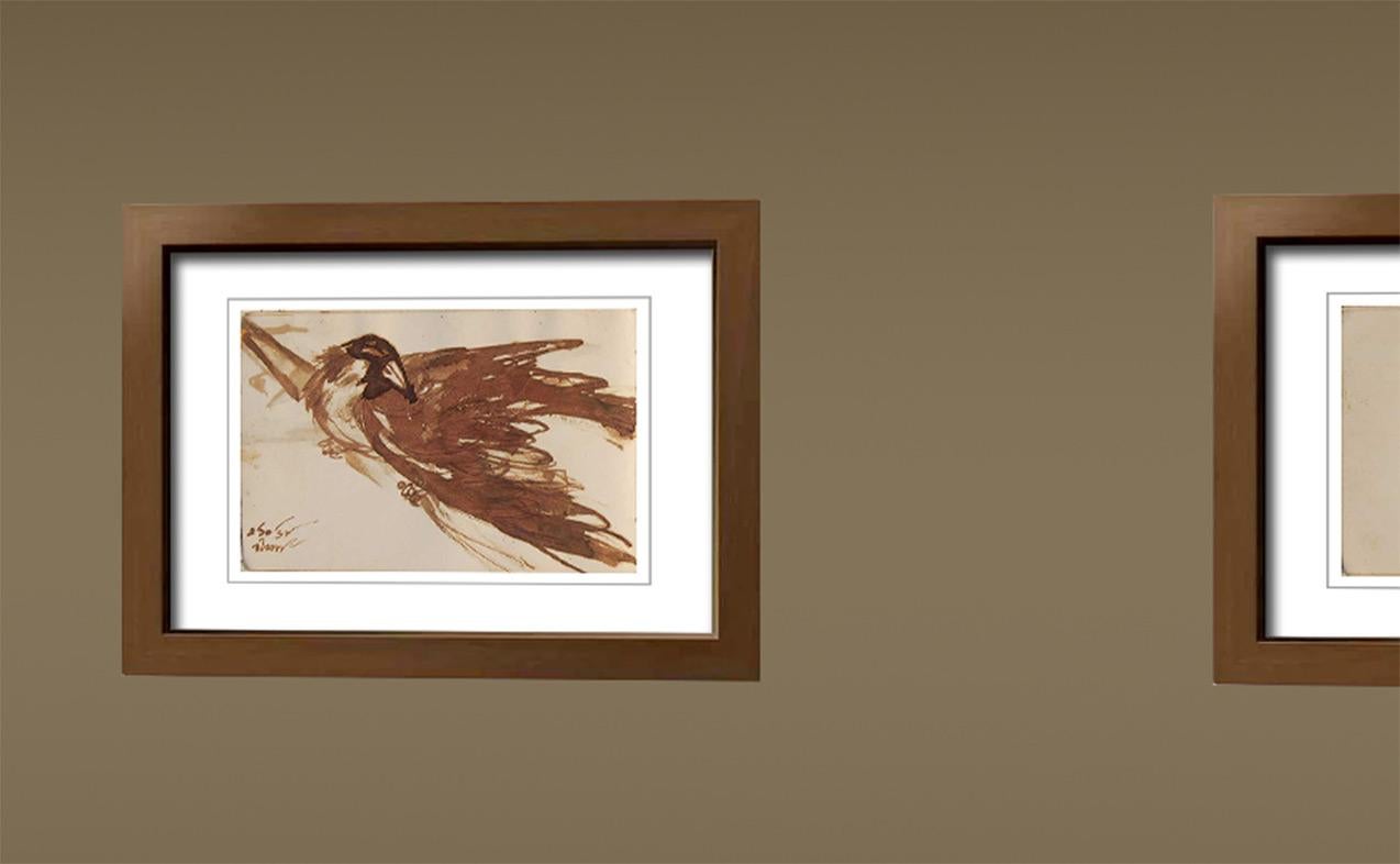 Serie Crow, Disegni rari, Acquerello a pennello su carta dell'artista del Bengala 