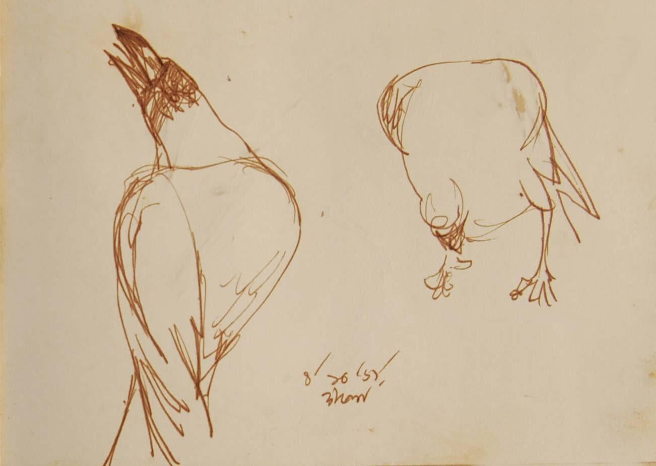 Serie Crow, Disegni rari, Acquerello a pennello su carta dell'artista del Bengala 