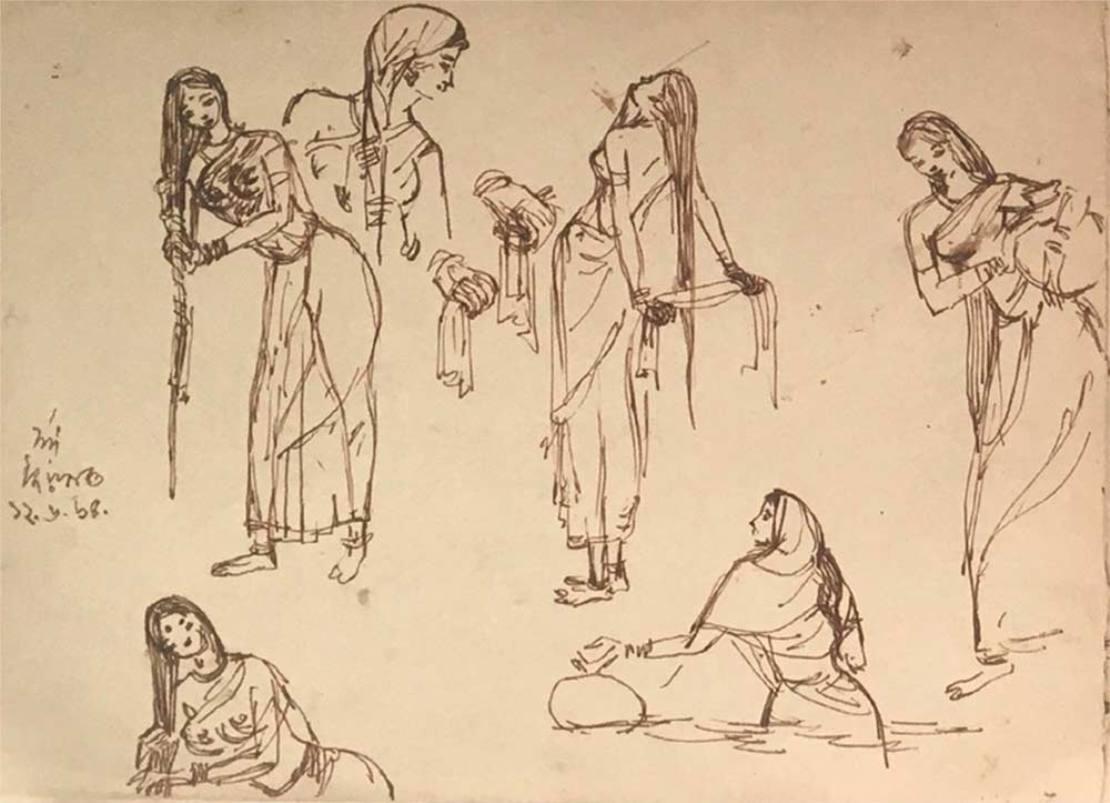 Figurative, Zeichnungen, Tinte auf Papier, zweiseitiges Werk von Indra Dugar, „In Stock“ im Angebot 13