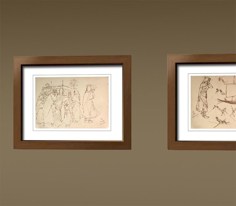 Indische figurative indische Zeichnung, Tusche auf Papier, zweiseitiges Werk von Indra Dugar, „Auf Lager“ im Angebot 3