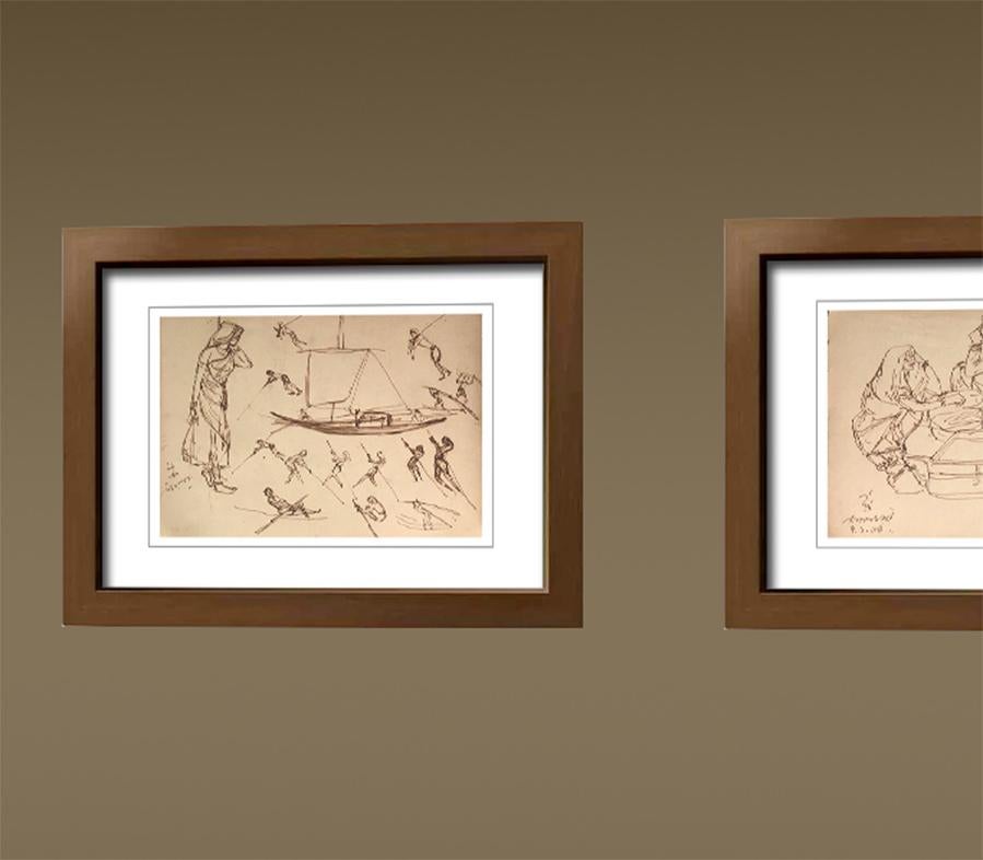 Indische figurative indische Zeichnung, Tusche auf Papier, zweiseitiges Werk von Indra Dugar, „Auf Lager“ im Angebot 4