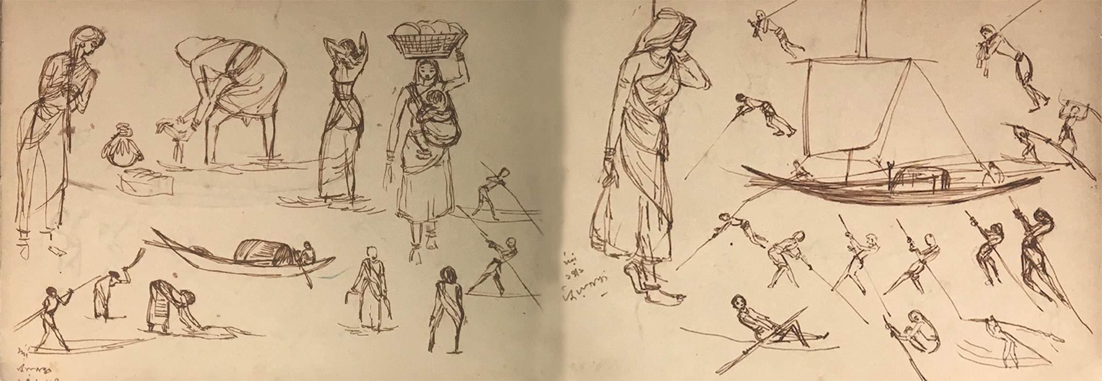 Figuratif indien, dessin, encre sur papier, œuvre à deux faces d'Inda Dugar « En stock » en vente 4