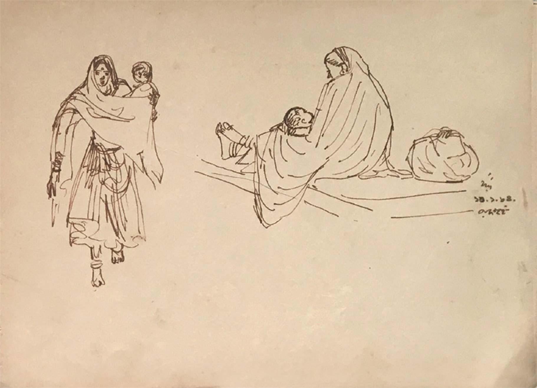 Figurativo indiano, Disegno, Inchiostro su carta, Opera a due facciate di Indra Dugar 