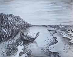 Landscape, Watercolour, Ink on Paper by Modern Indian Artist "In Stock"