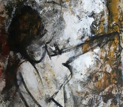 Nude Woman, Acrylic on Paper, Yellow, Brown, White by Indian Artist "In Stock"