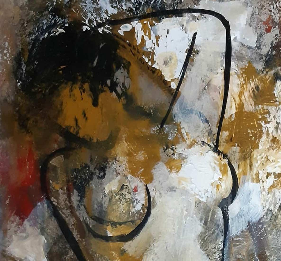 Nude, Woman, Acrylic on Paper, Red, Yellow, Brown by Indian Artist 