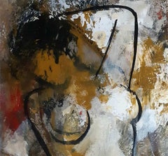 Nu, femme, acrylique sur papier, rouge, jaune, marron par l'artiste indienne « En stock »