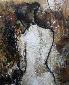 Woman, Nude, Acrylic on Canvas, Brown, Red, Yellow by Indian Artist "In Stock"