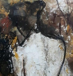Femme nue, acrylique sur toile, marron, rouge, jaune par l'artiste indienne « En stock »