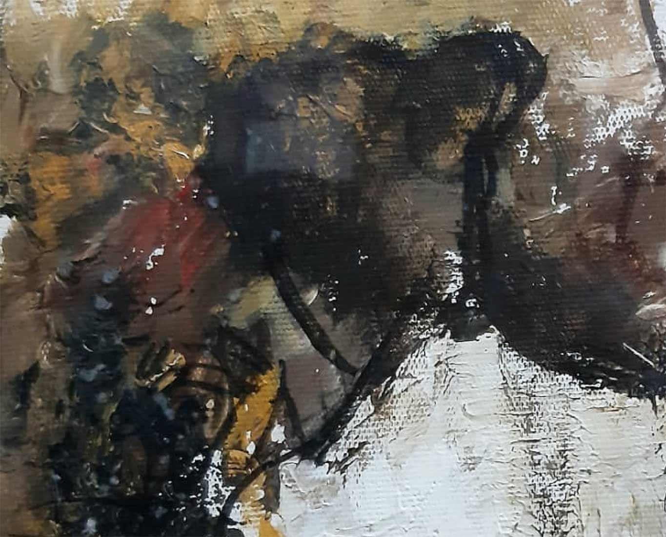 Woman, Nude, Acryl auf Leinwand, Braun, Rot, Gelb von indischer Künstlerin „In Stock“ (Schwarz), Nude Painting, von Ashit Sarkar