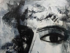 Woman, Face, Charcoal on Canvas, Black & White by Indian Artist "In Stock"