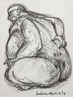 Figurative, Drawing, Charcoal on paper, Black, White by Indian Artist "In Stock"