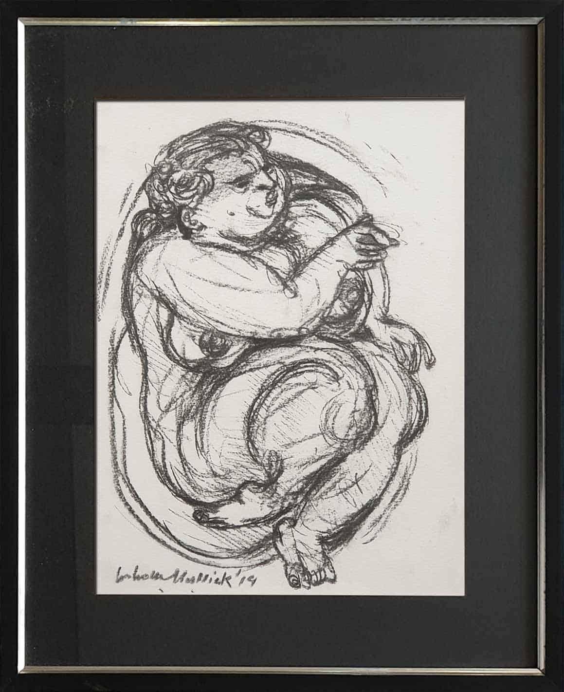 Nude, Figurative, Drawing, Charcoal on paper by Indian Artist "In Stock"