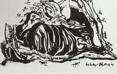 Figurative, Drawing, Ink on paper, Black, White by Indian Artist "In Stock"