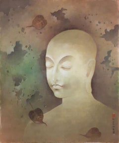 Enlightened, Wash on Board , Green Brown by Indian Contemporary Artist "In Stock"