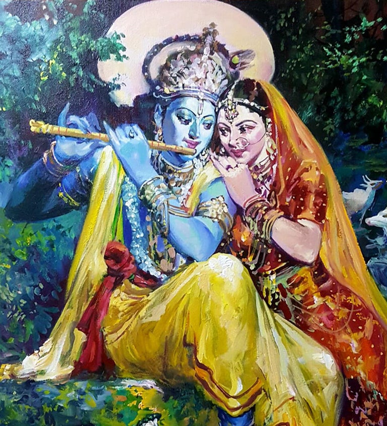 Subrata Gangopadhayay Krishna And Radha Romance Acrylic On