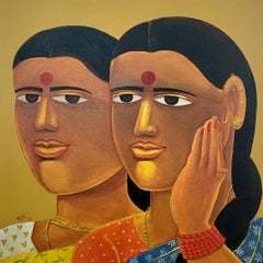 Telengana Women, Acrylic on Canvas, Red, Brown, Blue by Modern Artist "In Stock"