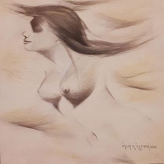 Mujer desnuda, Técnica mixta sobre tabla de lienzo por el artista indio Wasim Kapoor "En Stock"