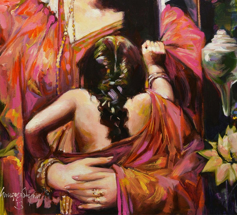 Subrata Gangopadhyay - Mother & Child Series - 30 x 24 inches (unframed size)
Acrylic on Canvas 
Inclusive of shipment in roll form.

Style : He is widely considered one of India's leading painters in the modern realistic tradition. The strength of
