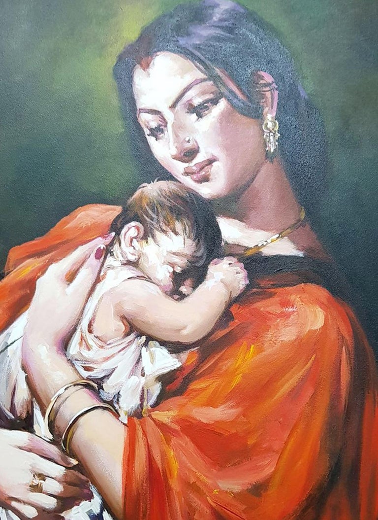 Subrata Gangopadhayay Mother And Child Series Acrylic On Canvas