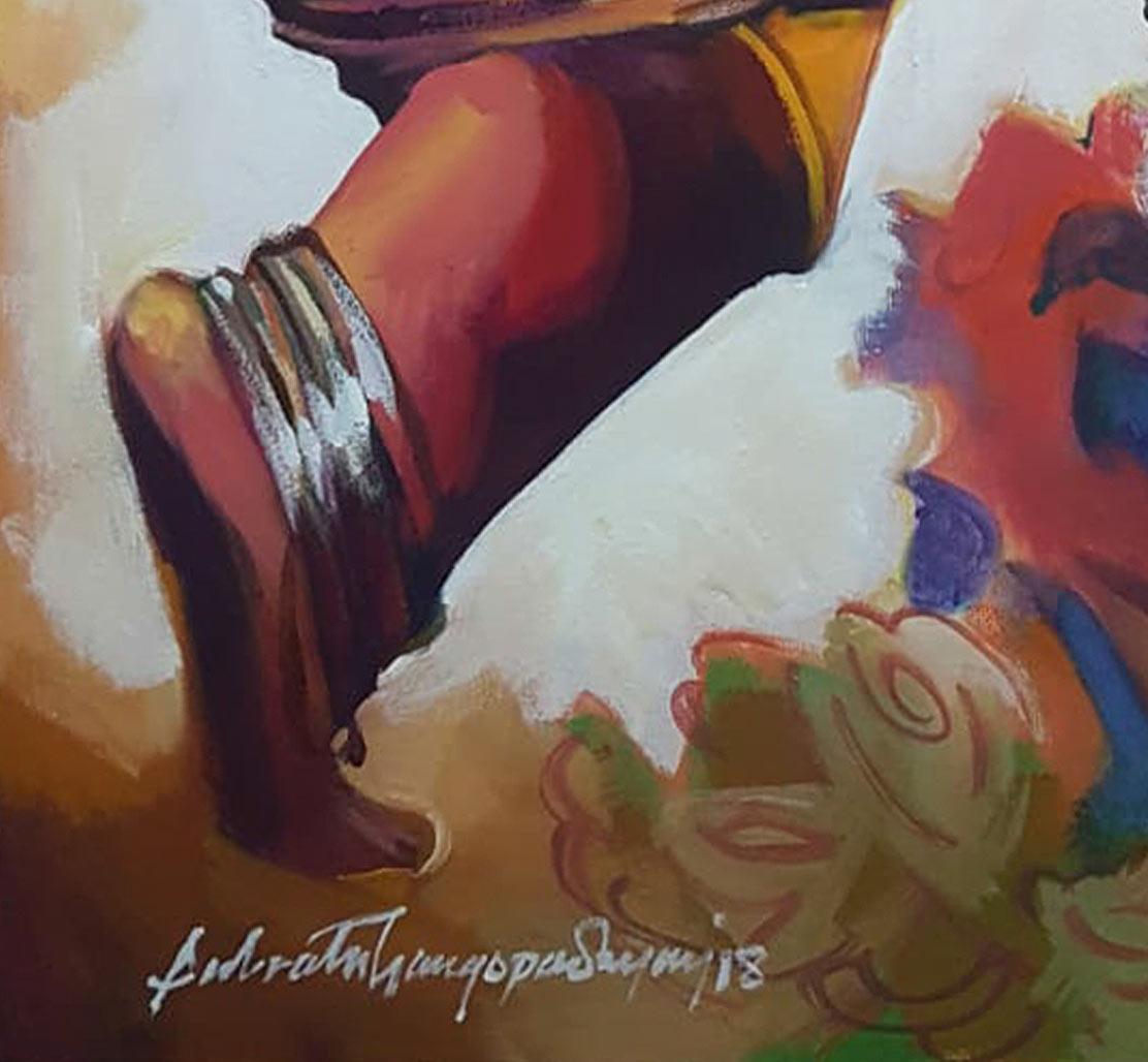 Ganesha, Dios, Mitología, Acrílico sobre lienzo, Rosa, Rojo por Artista indio 