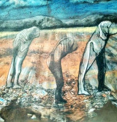 Figurative, Mixed Media on Canvas, Blue, Brown, Green by Indian Artist"In Stock"