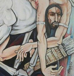 Gemischte Medien auf Leinwand, Blau, Braun, Grün von Modern Indian Artist "Auf Lager"