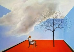 Man Seated, Acrylic on Canvas, Red, Blue by Indian Artist "In Stock"