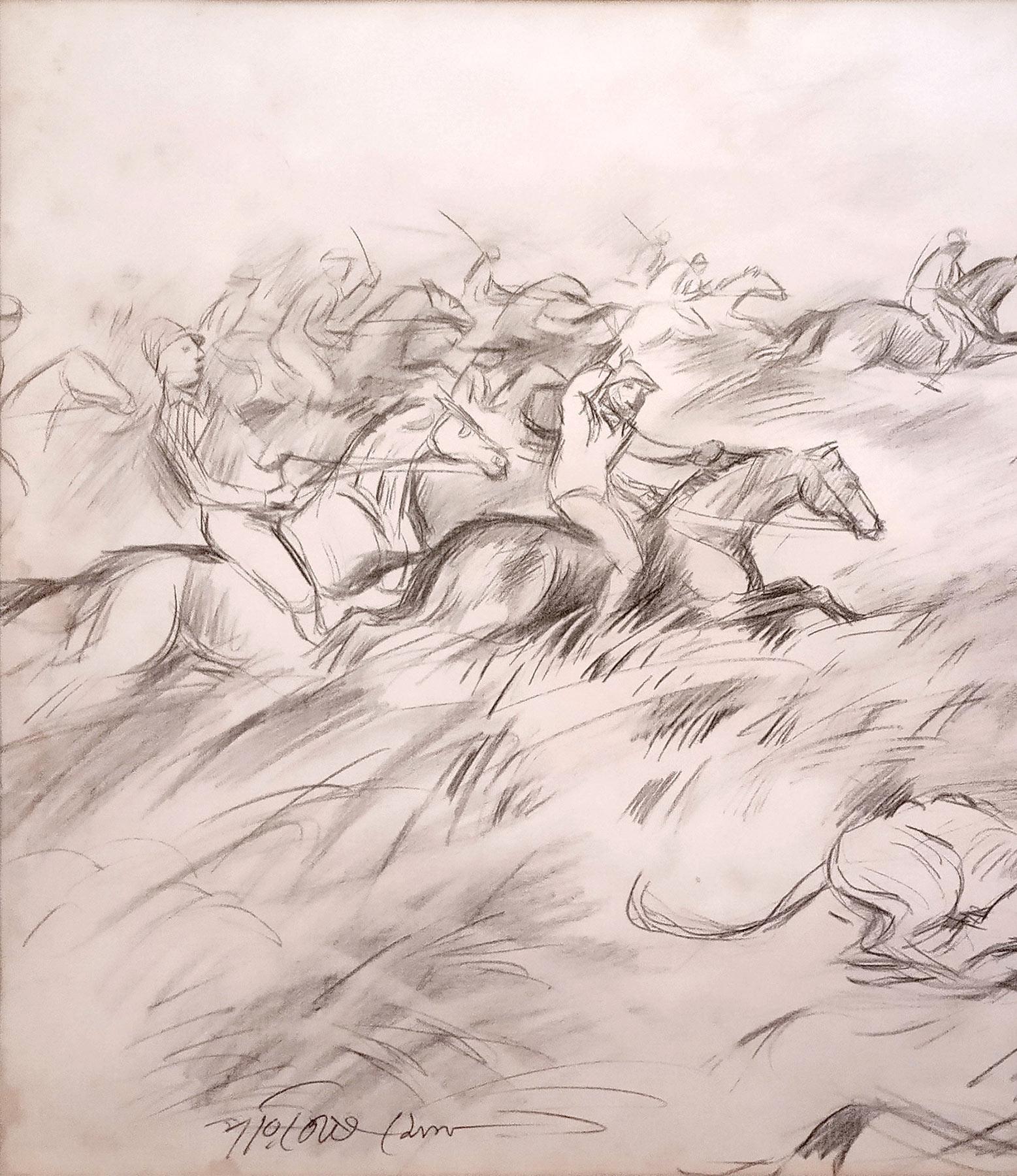 Riders, Pencil on paper, Black & White By Indian Master Paritosh Sen 
