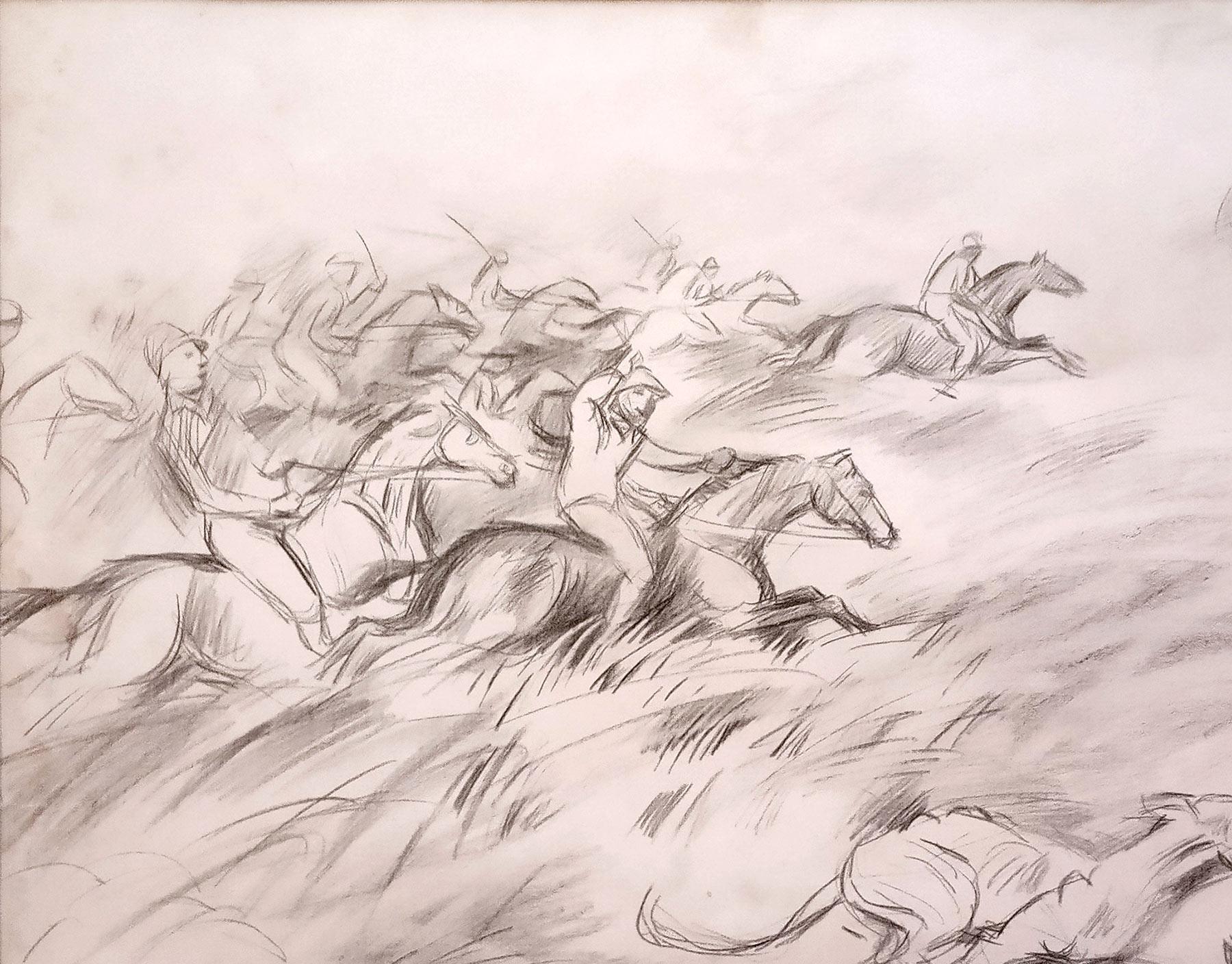 Riders, Pencil on paper, Black & White By Indian Master Paritosh Sen 