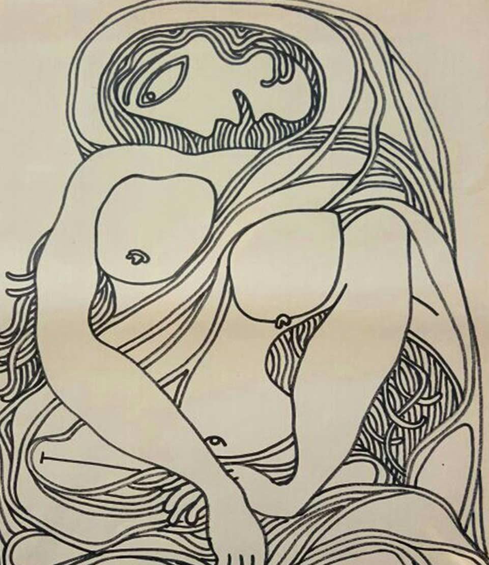 Nude Frau, Zeichnung, Tusche, Marker auf Papier von Modern Indian Artist, „Auf Lager“ im Angebot 3