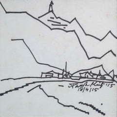 Paysage:: dessin:: encre sur papier:: noir et blanc par l'artiste indien moderne « en stock »