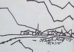 Landschaft:: Zeichnung:: Tinte auf Papier:: Schwarz:: Weiß von moderner indischer Künstler:: auf Lager