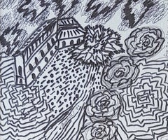 Casa, alberi, Disegno, Acrilico su tavola, Nero, Bianco di Artista Indiano "In magazzino"