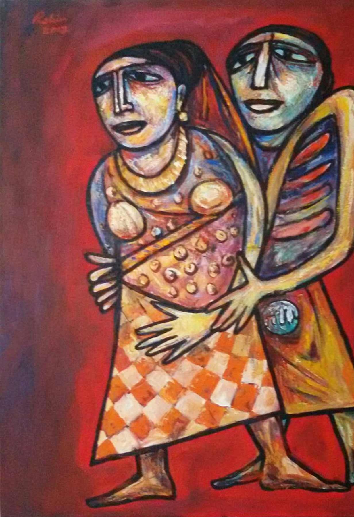 Rabin Mondal - Untitled - 42 x 36 inches (unframed size)
Acrylic on Canvas


Style : Mondal`s works are mainly figurative. He paints in bold strokes and creates tableaux, whose themes are universal. The faces of his figures stare at you out of the