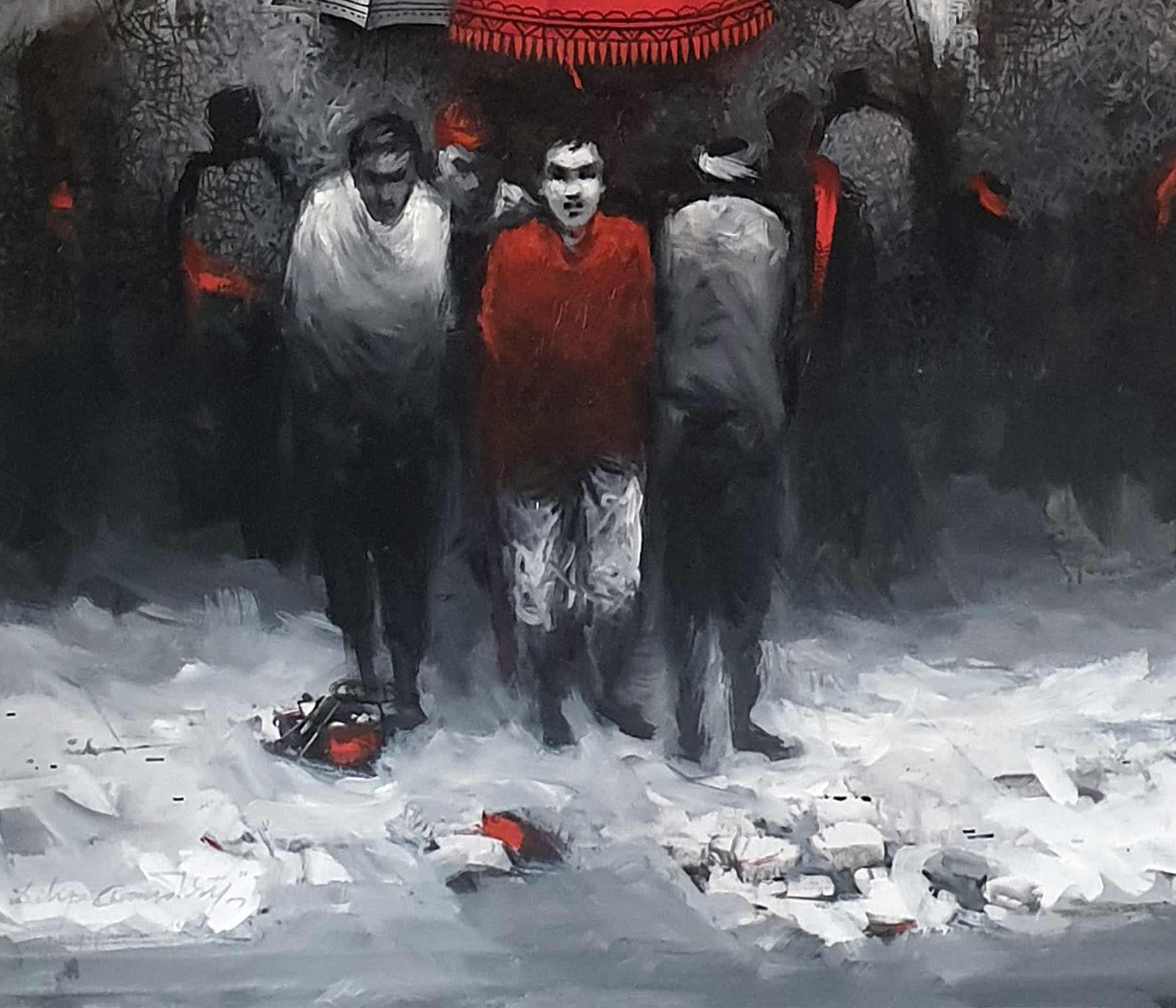 The Rains of Kolkata, Stadtlandschaft, Acryl auf Leinwand des indischen Künstlers „Auf Lager“ im Angebot 1