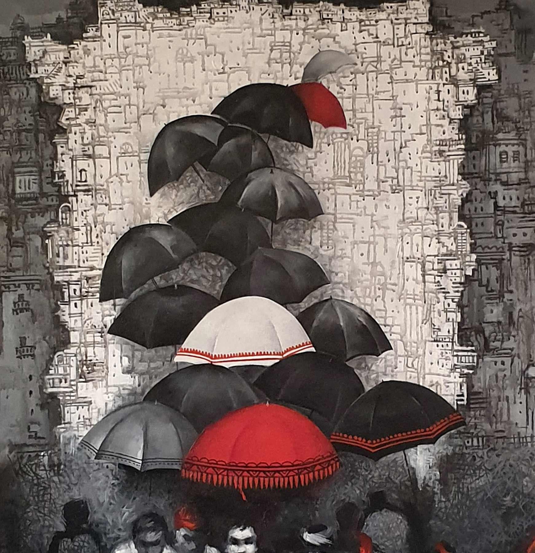 Dilip Chaudhury - Ohne Titel - 51 x 36 Zoll (ungerahmte Größe)
Acryl auf Leinwand

Stil : Die Werke von Dilip Chaudhury zeigen die bengalische Landschaft und seine Heimatstadt Kolkata im Monsunregen. Seine Schwarz-Weiß-Arbeiten sind sehr beliebt,