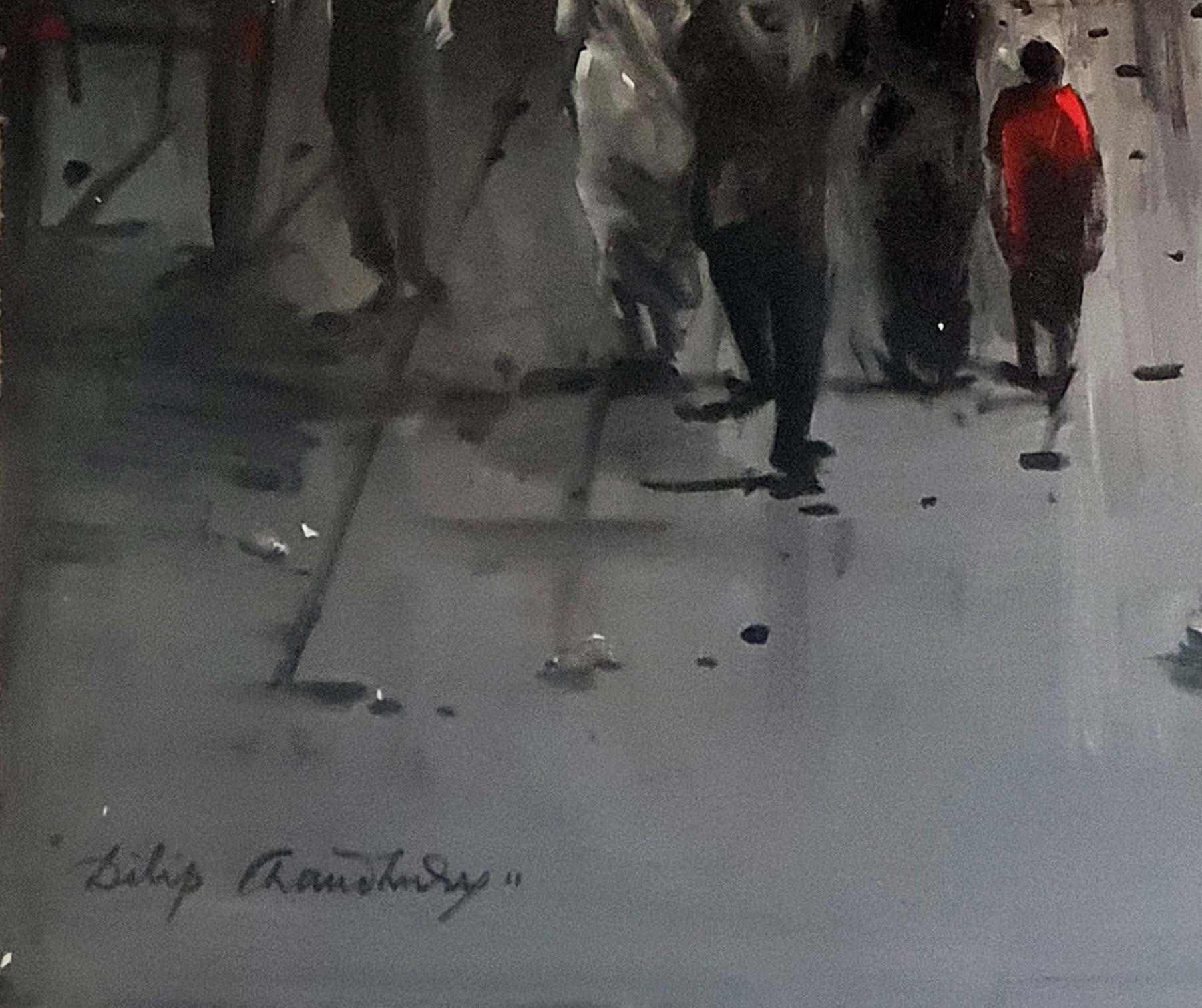 Dilip Chaudhury - Kolkata Street - 40 x 36 inches (unframed size)
Acrylic & Oil on canvas

Style : Dilip Chaudhury's works depict the Bengali countryside and his hometown Kolkata bathed in the monsoon rains. His black and white works are ever
