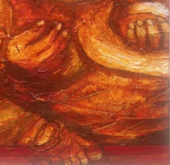 Ganesha, Hindu God, Mythology, Acrylic on canvas, Red by Indian Artist"In Stock"