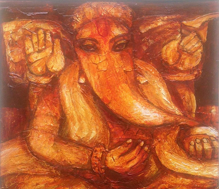 Arup Das Ganesha Hindu God Mythology Acrylic On Canvas Red