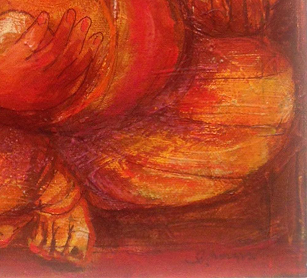 Ganesha, Mythology, Hindu God, Acrylic on canvas, Red by Indian Artist